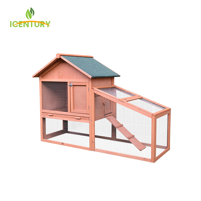 2-Tier Fir Wood Rabbit Bunny Cage - Guinea Pig Hutch