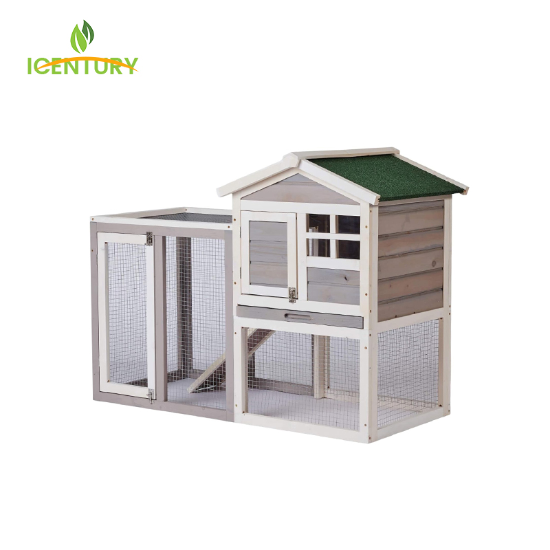 2 Layer Wooden Rabbit Cage - Duck House with Run Ramp