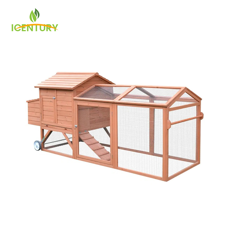 96.5" Wooden Chicken Coop with Wheels for Garden Backyard