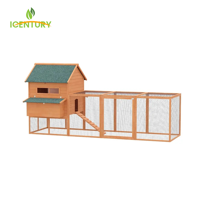 137" Large Wooden Chicken House - Backyard Hen Cage with Nesting Box and Run