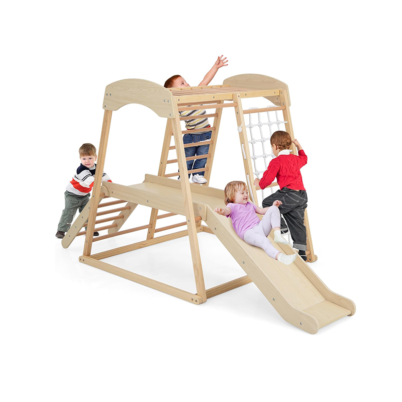 Wooden Kids Climber Playset with Slide, Climbing Ladder/Rope