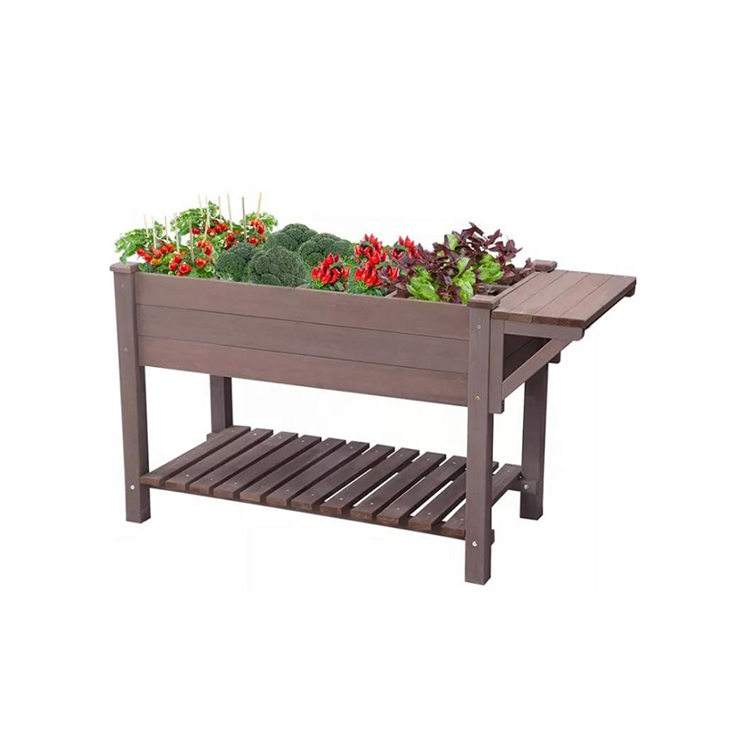 Wood Raised Garden Bed - Elevated Plant Box With Shelf