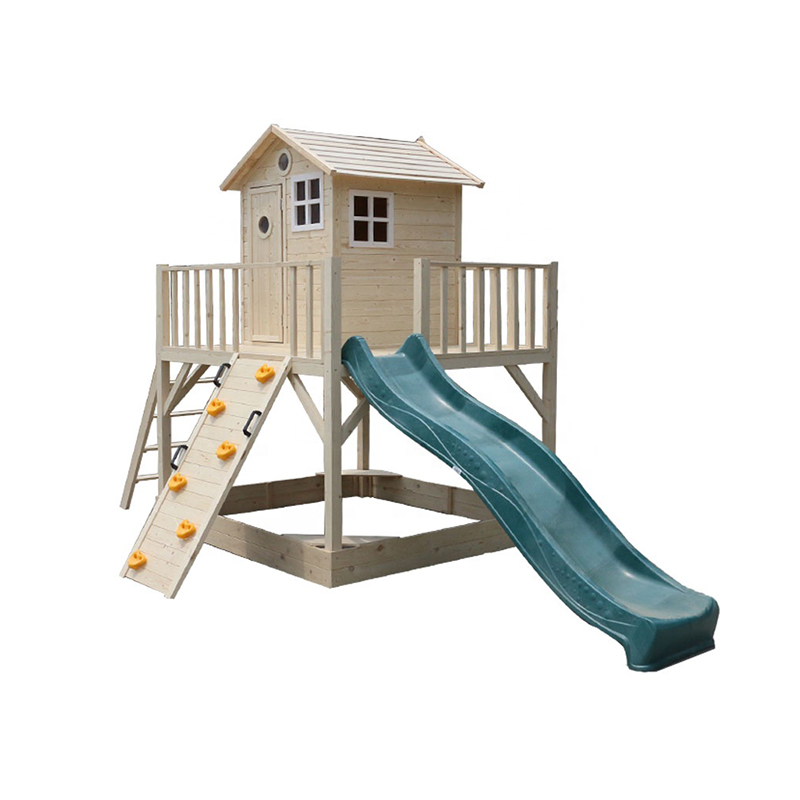 Outdoor Wooden Children Playhouse with Slide