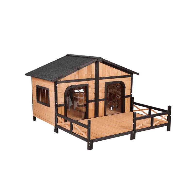 Garden Weatherproof Wooden Dog Kennel With 2 Openable Roof & 2 Doors