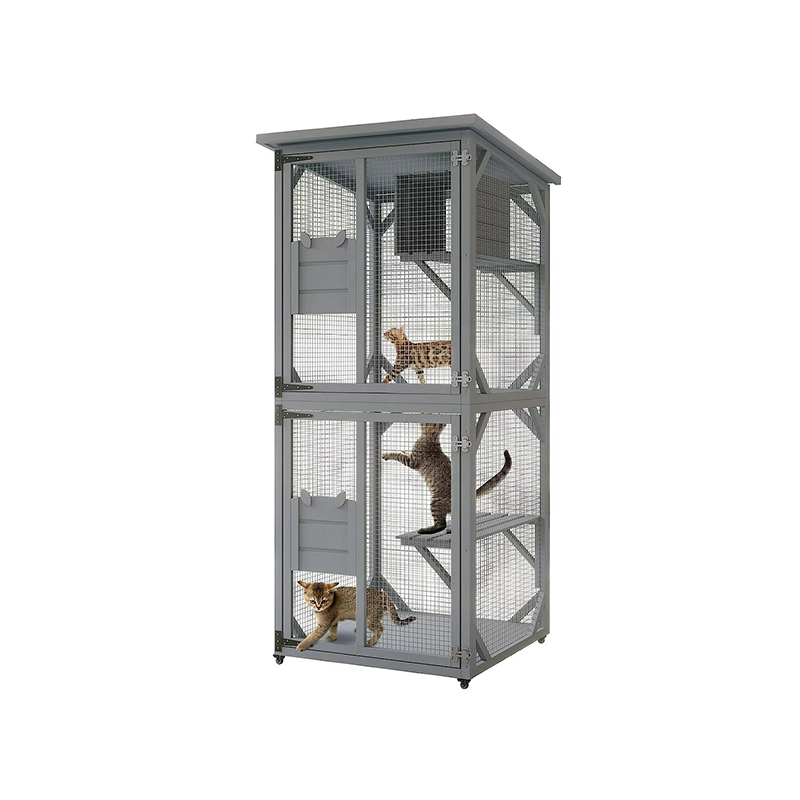 Custom Multi-Level Fir Wood Cat Cage