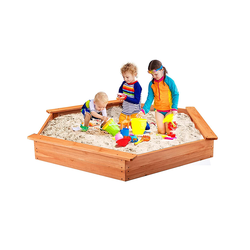 Hexagon Bottomless Wooden Sandbox For Kids Backyard & Beach