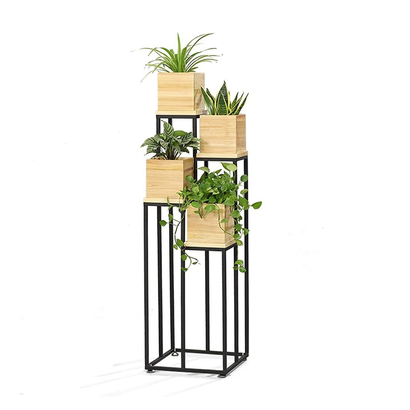 4 Levels Iron Wood Plant Flower Stand