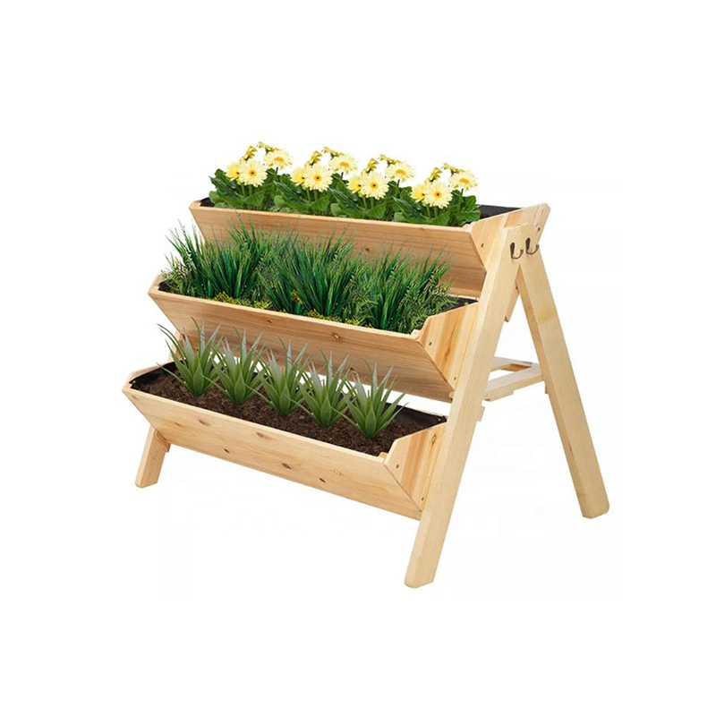 3-Tier Wooden Raised Garden Planter Box For Flowers Vegetables