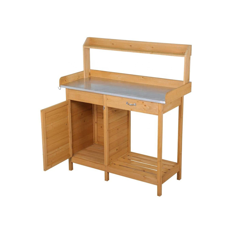 Wooden Garden Planting Potting Bench With Metal Tabletop & Sink