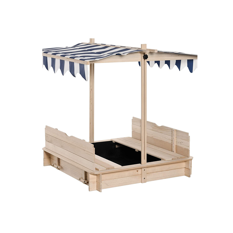 Wooden Kids Playground Sandbox With Cover Sun Canopy