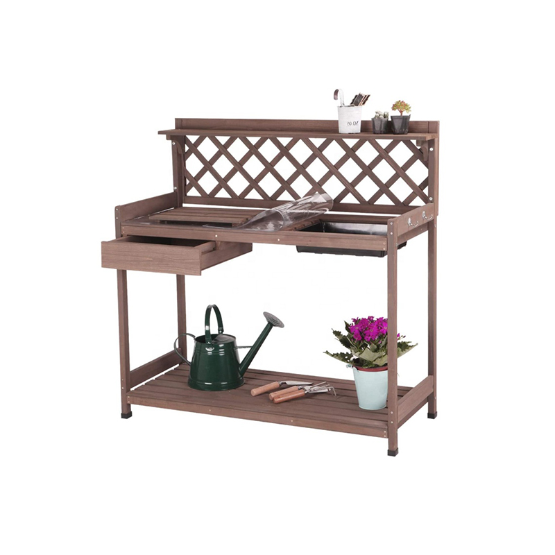 Garden Wood Potting Bench Table With Sink And Drawer