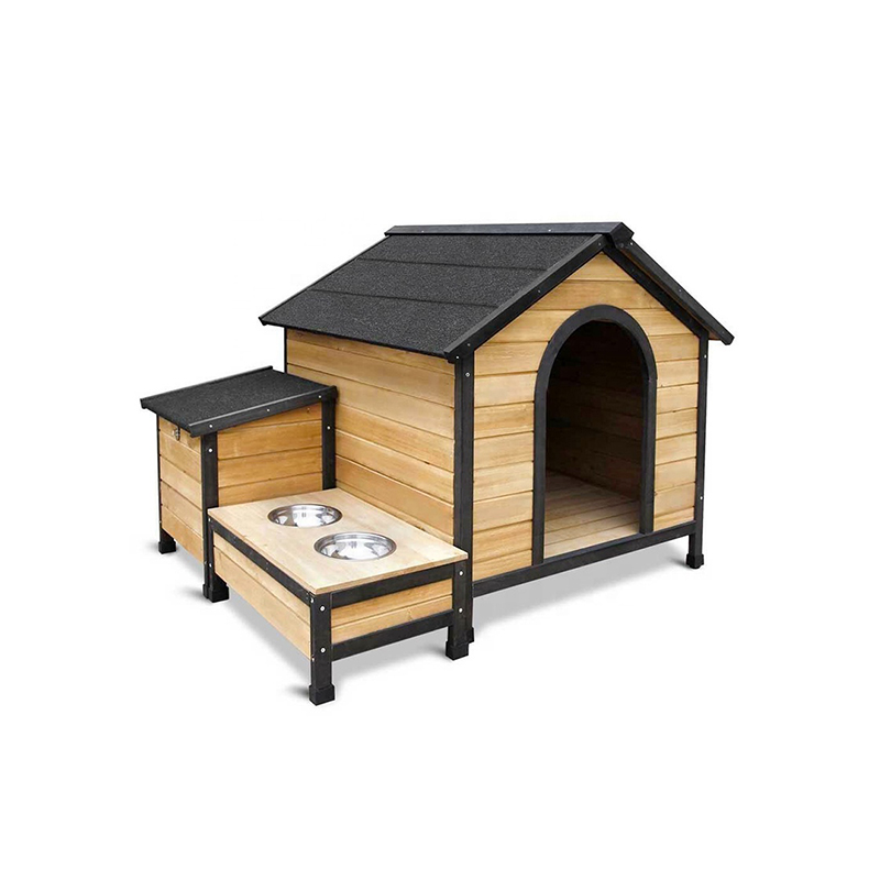 Garden & Backyard Dog Kennel With Feeder Bowls & Waterproof Roof